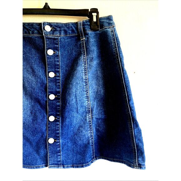 Mossimo Target Button Front Aline 90s Y2K Style Stretch Denim Blue Jean Skirt 14 - Picture 10 of 10